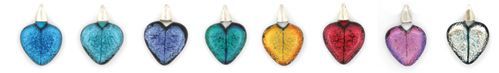 Line of glass hearts various colours