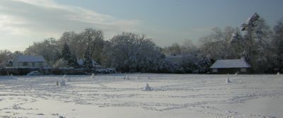 Snowmen  on cricket pitch