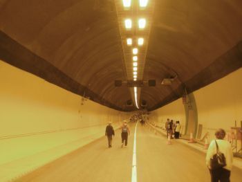 people walking thrugh Hindhead tunnel