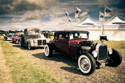 line of street rod cars