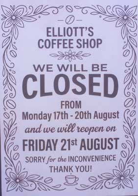 POSTER says closed Monday 17 Aug reopen Friday 21 Aug